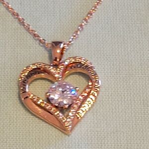 ROSE GOLD OVER STERLING SILVER STAMPED, AND ZIRCONIA STONE PENDANT/NECK